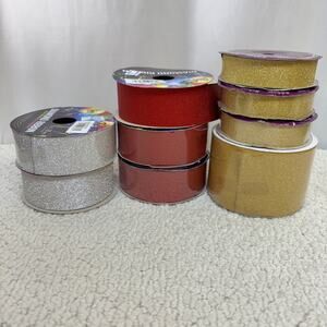 Diamond Dust Ribbon Lot of 9 Mixed Rolls/Sizes Silver Gold Red Crafts Homecoming